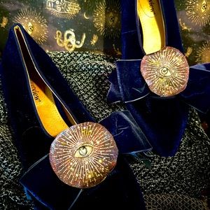 My altered eyes ooak Comfortview Slip On BALLET Flats BOW SAPHIRE VELVET